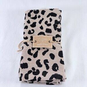 Mud Pie Printed Napkins Set of 4 Tan Black Cheetah Animal Print Linen Blend